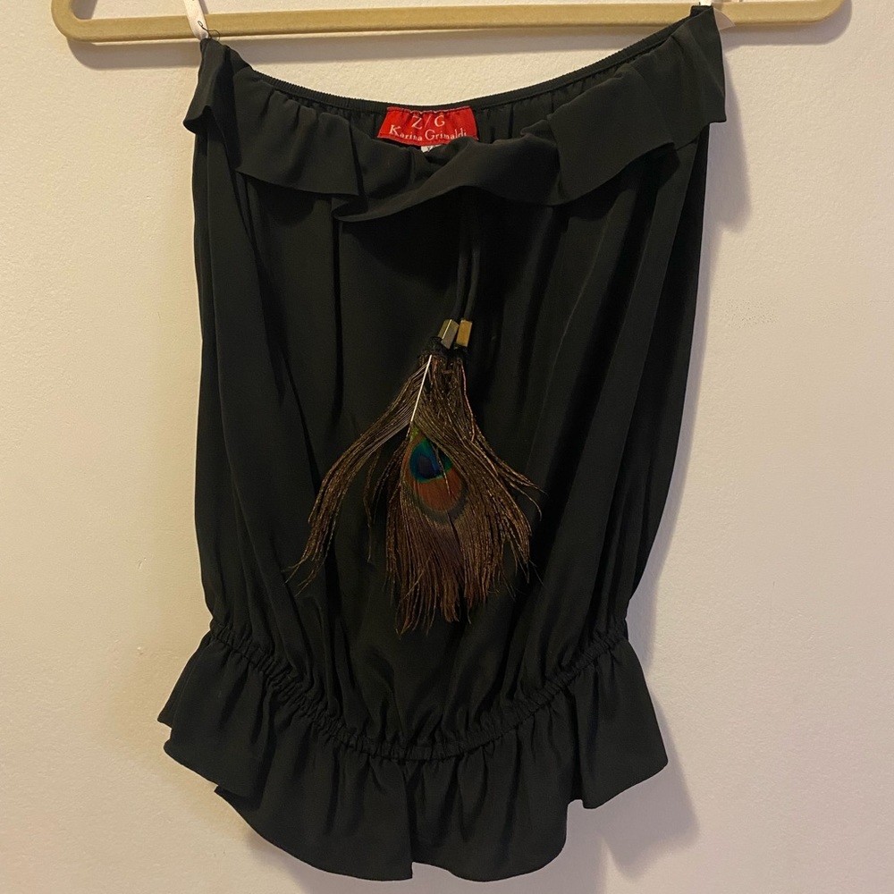 Karina Grimaldi black tube top with feather